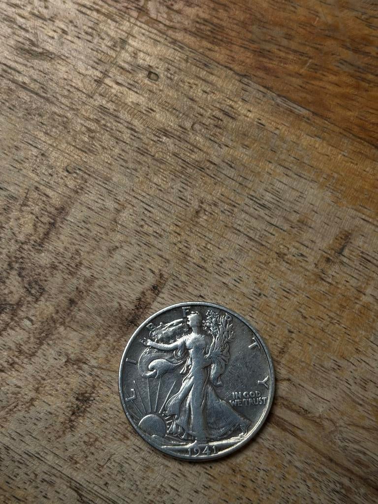 Zilveren Walking Liberty Half Dollar 1941 - VS Munt, Ophalen of Verzenden, Overige landen, Losse munt, Zilver