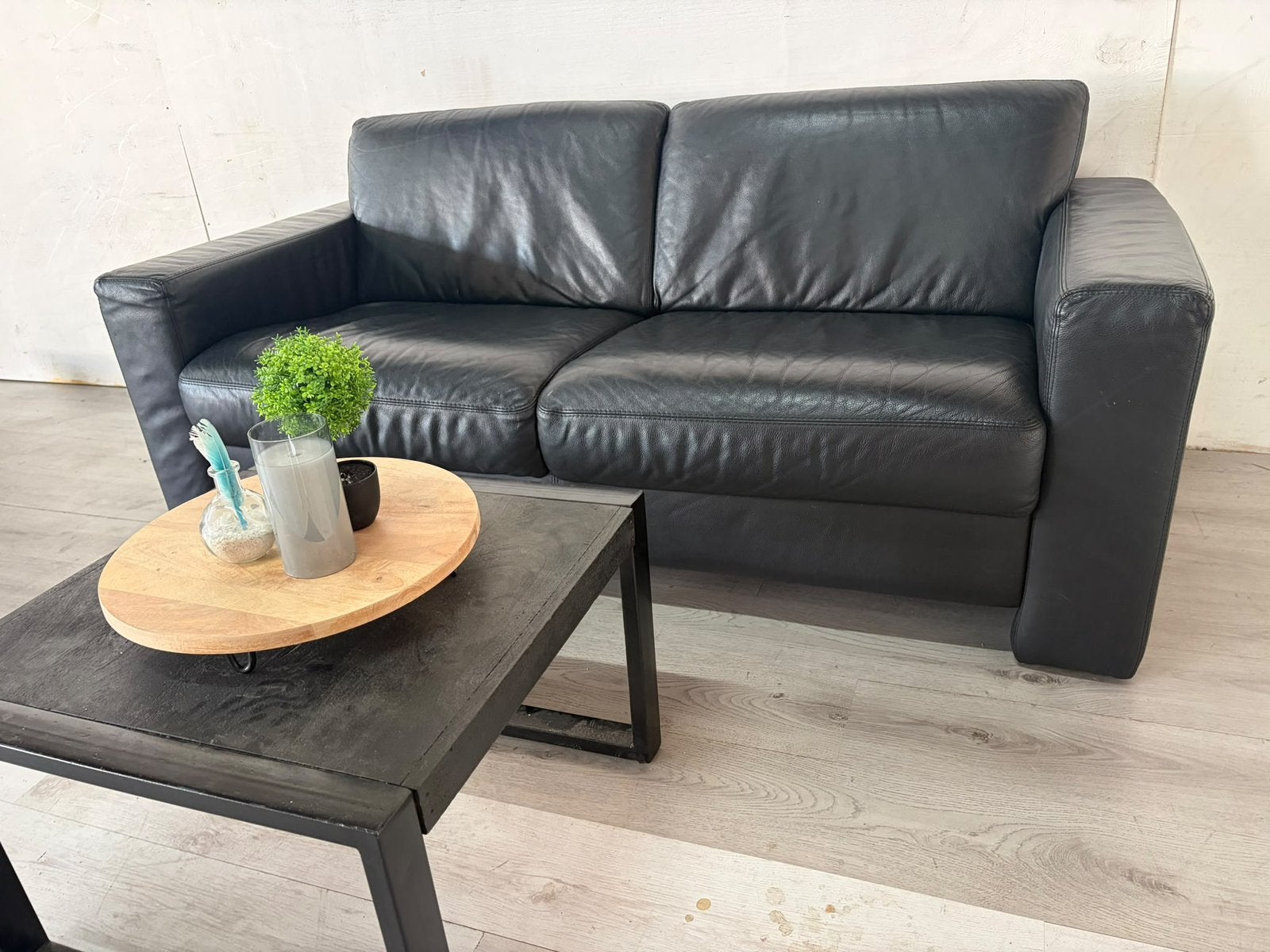 2-zits bank Leer Zwart - Direct leverbaar, Huis en Inrichting, Verzenden, Minder dan 75 cm, 150 tot 200 cm, Tweepersoons