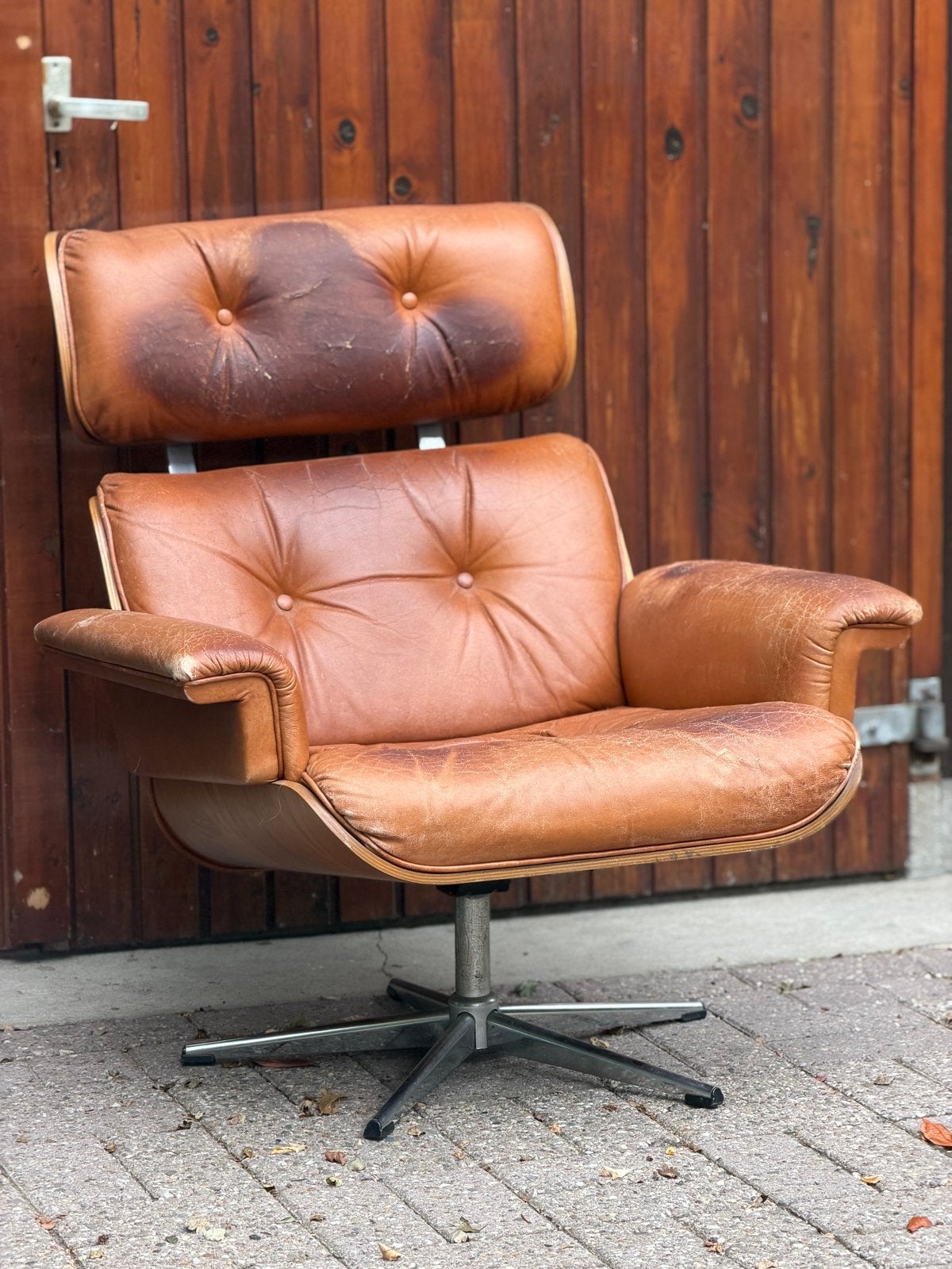 Vintage (geen Eames) Lounge Chair leer & Hout Fauteuil stoel, Ophalen of Verzenden