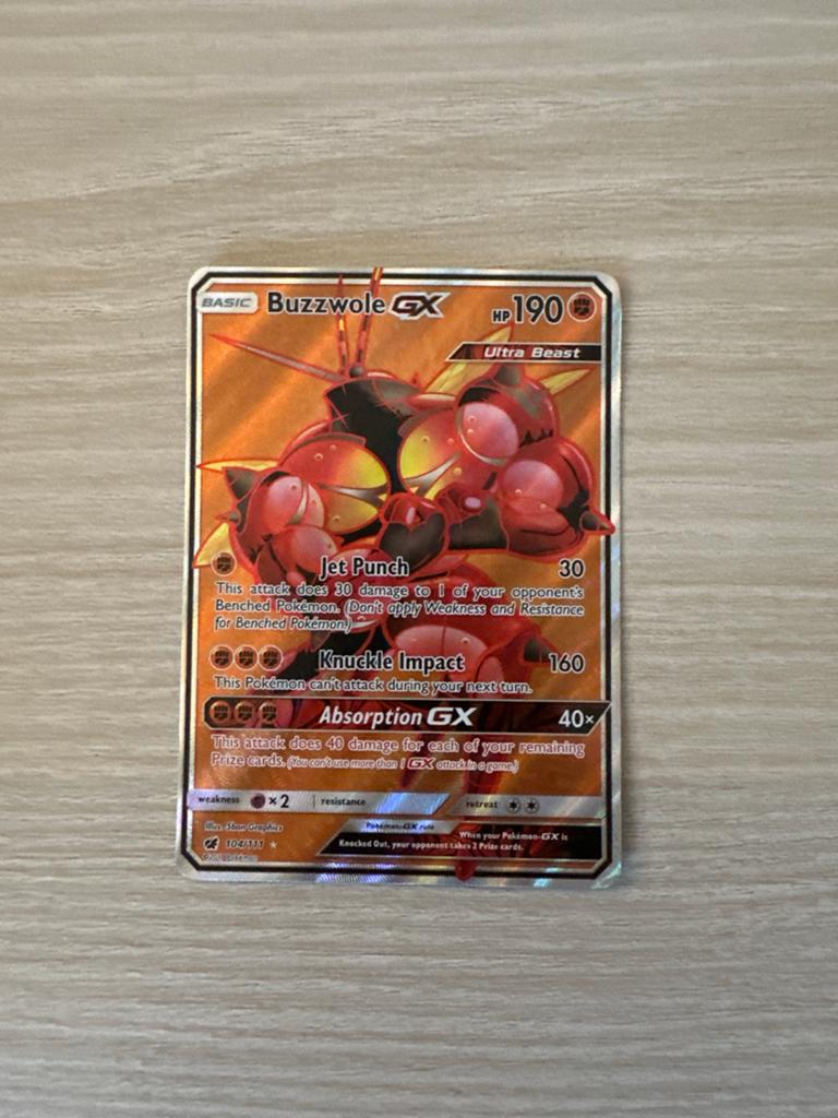 Buzzwole GX Full Art Pokémon Kaart 104/111, Ophalen, Zo goed als nieuw, Losse kaart, Foil