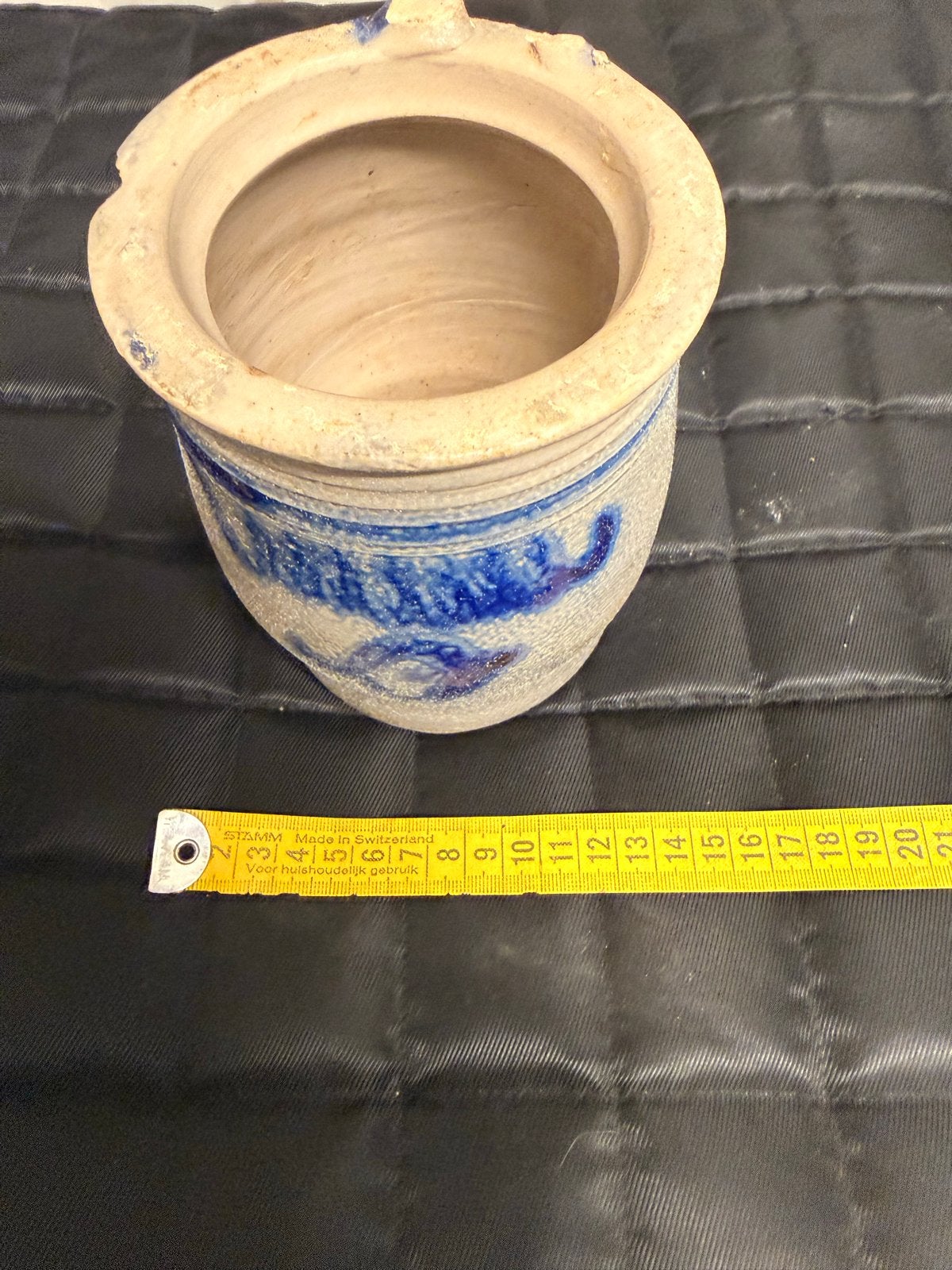 Antieke aardewerken pot met blauw decor, Antiek en Kunst, Ophalen