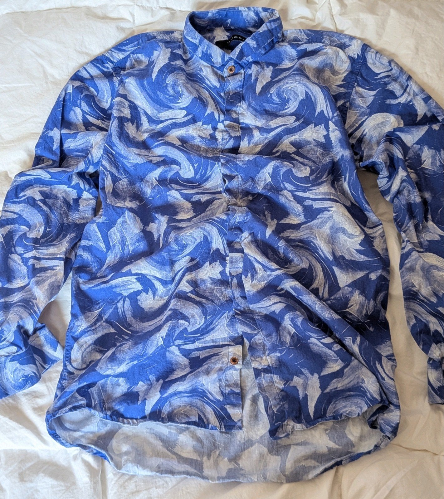 Gucci Overhemd - Abstract Blauw Swirl Print (Maat, Blauw, Zo goed als nieuw, Gucci, Halswijdte 39/40 (M)