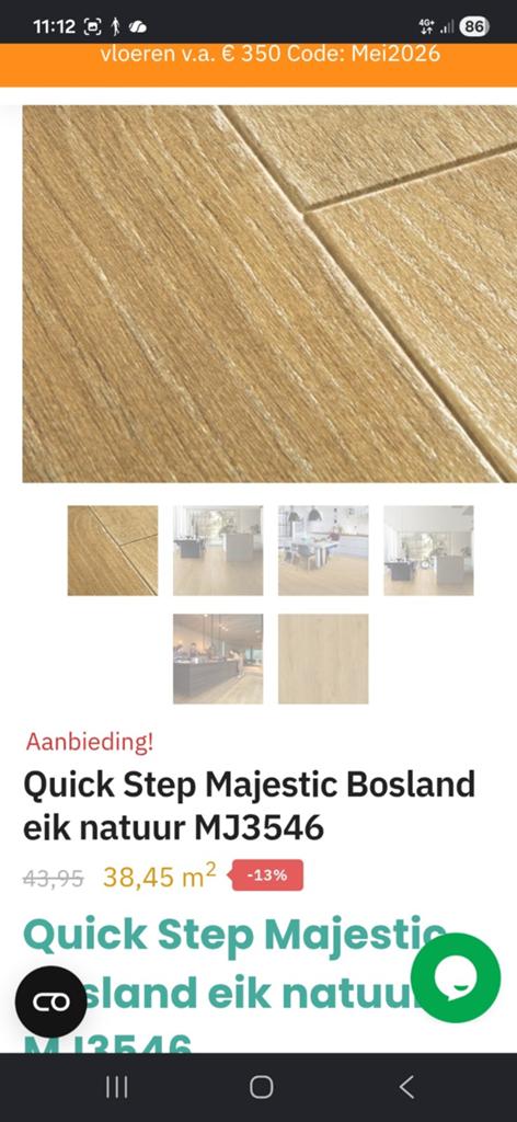 Quick step majestic Bosland eik 21 vierkante meter., Overige materialen, 30 cm of meer, 50 tot 150 cm, Nieuw