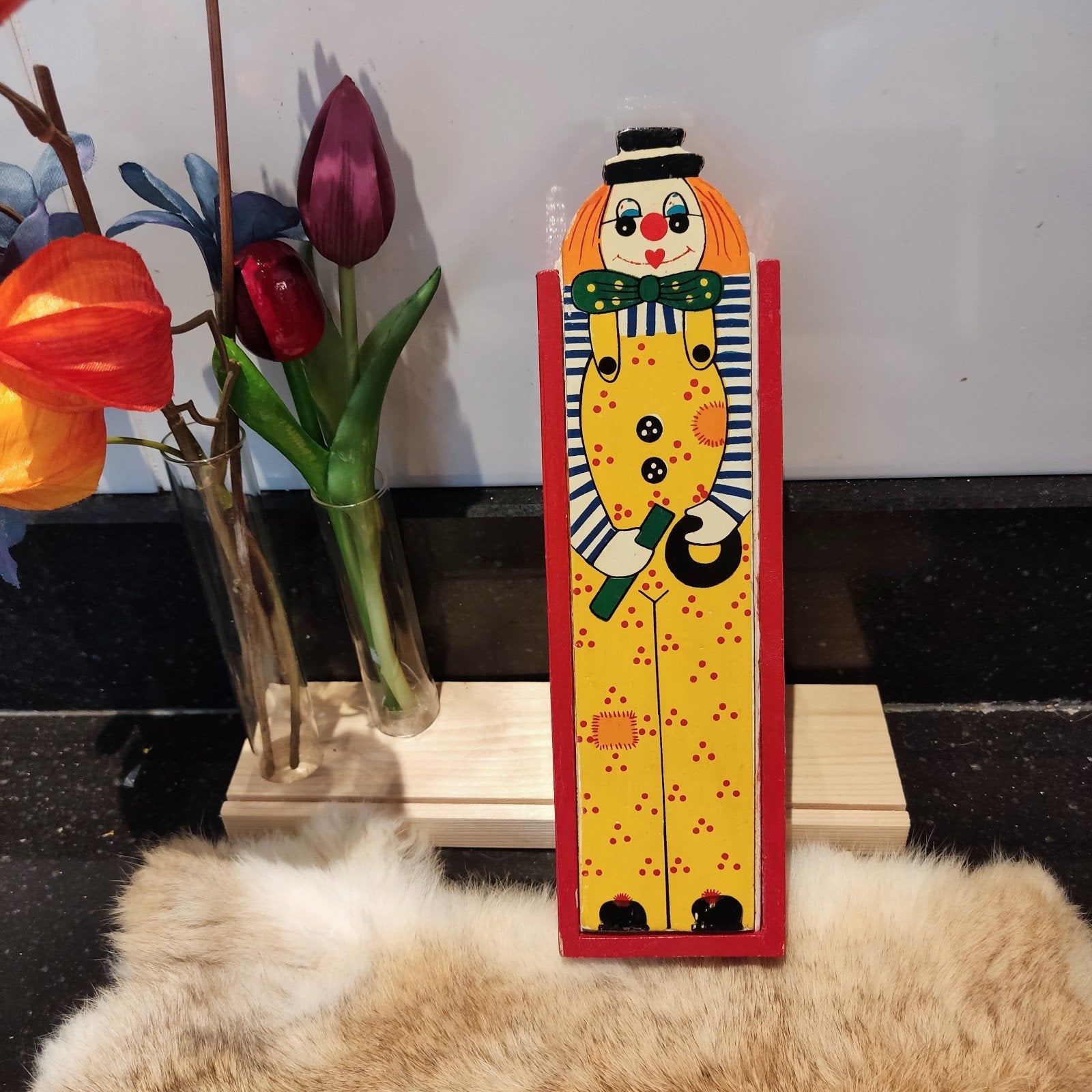 Houten Pennenbak / Schuifdoos Clown  Vintage Look Plumier, Gebruikt, Overige thema's, Meerkleurig, Overige merken