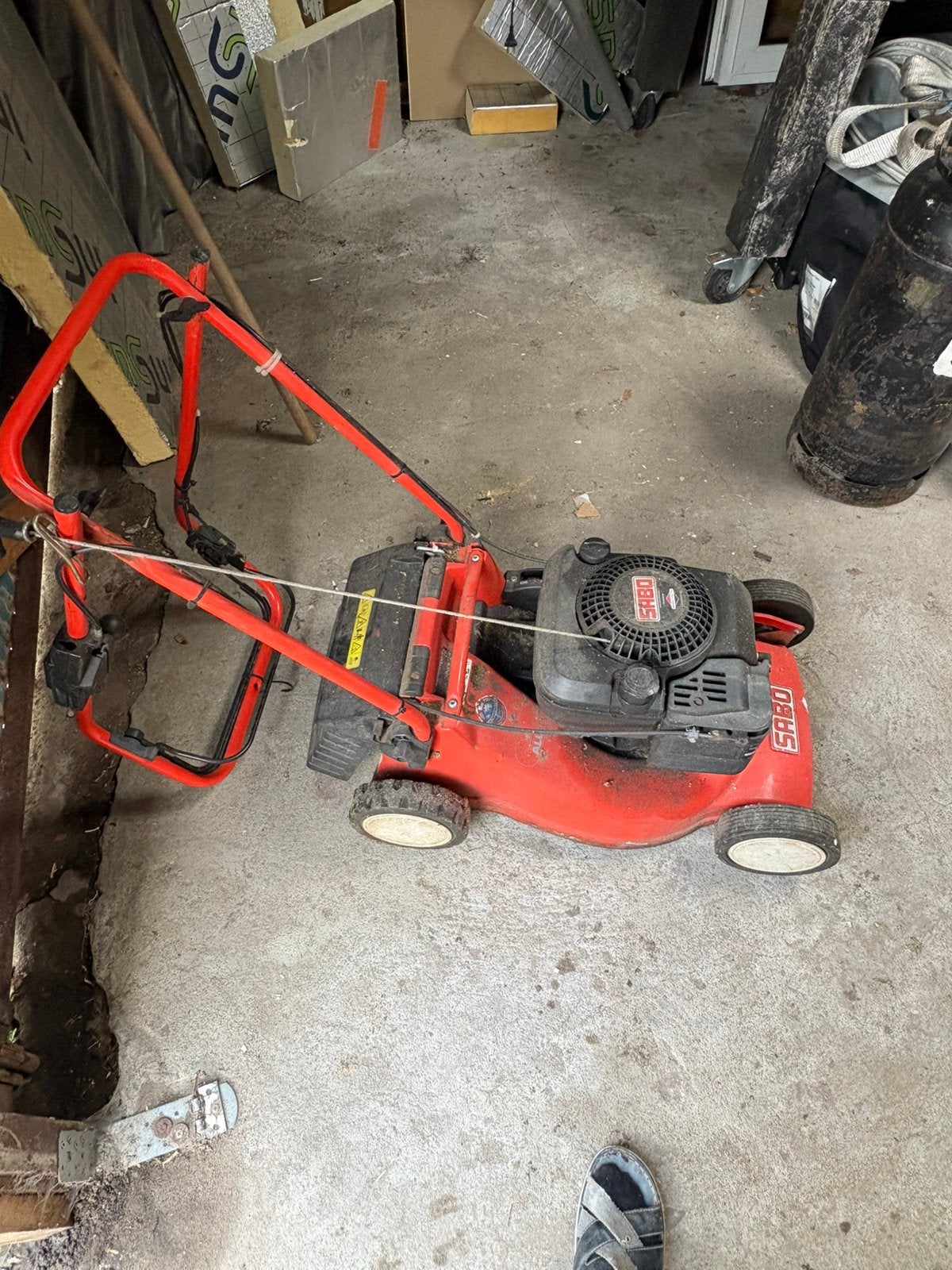 Sabo 43 benzine grasmaaier, Ophalen, Cirkelmaaier, Gebruikt, Opvangbak