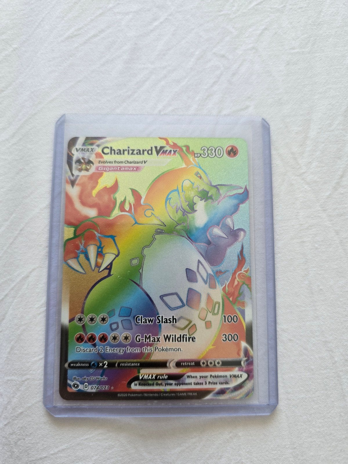 Pokémon Kaart Charizard VMAX Rainbow Ultra Rare 074/073, Ophalen, Nieuw, Losse kaart, Foil