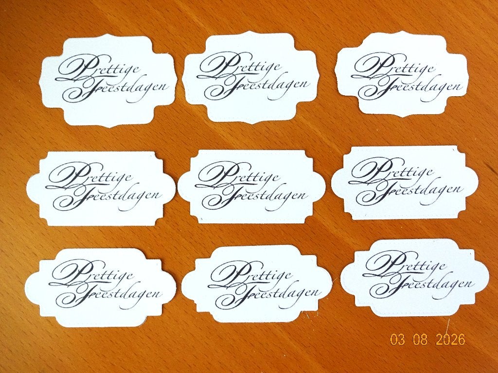 setje van 9 tekstkaartjes Prettige Feestdagen snijmal, Ophalen of Verzenden, Nieuw, Kerst, Pons of Mal