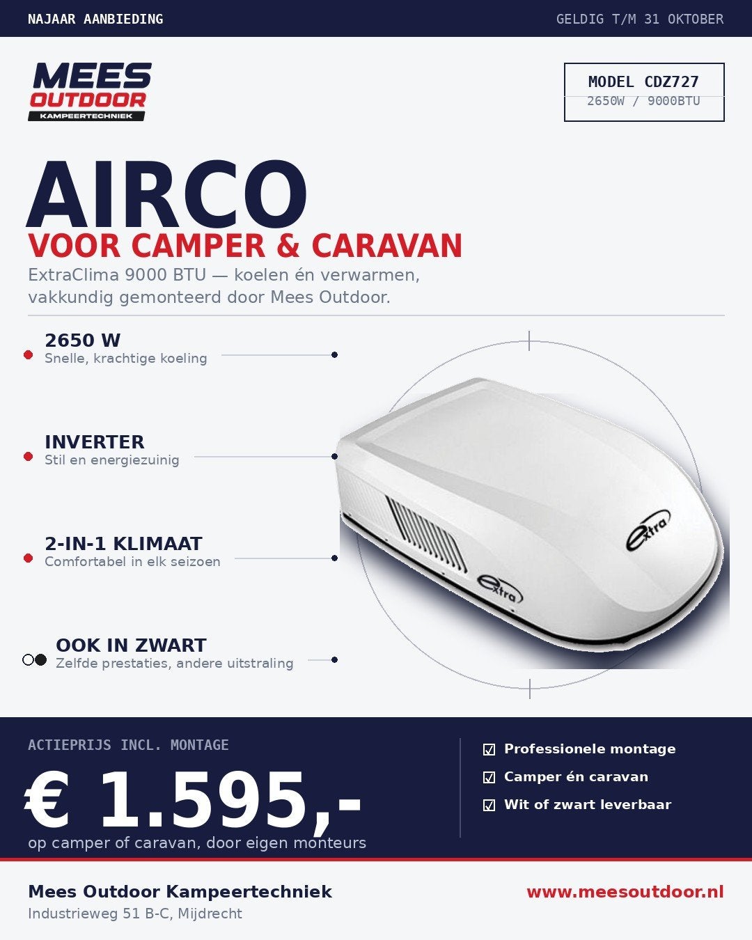 ClimaExtra 9000 BTU Airco incl. montage - Wit/Antraciet, Ophalen, Nieuw