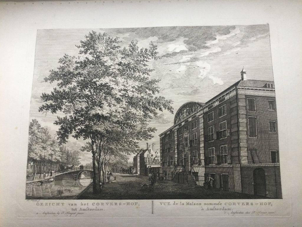 Amsterdam, Nieuwe Herengracht, Corvershof, 1783, Antiek en Kunst, Kunst | Etsen en Gravures, 33 cm, Stadsgezicht, 47 cm, Origineel