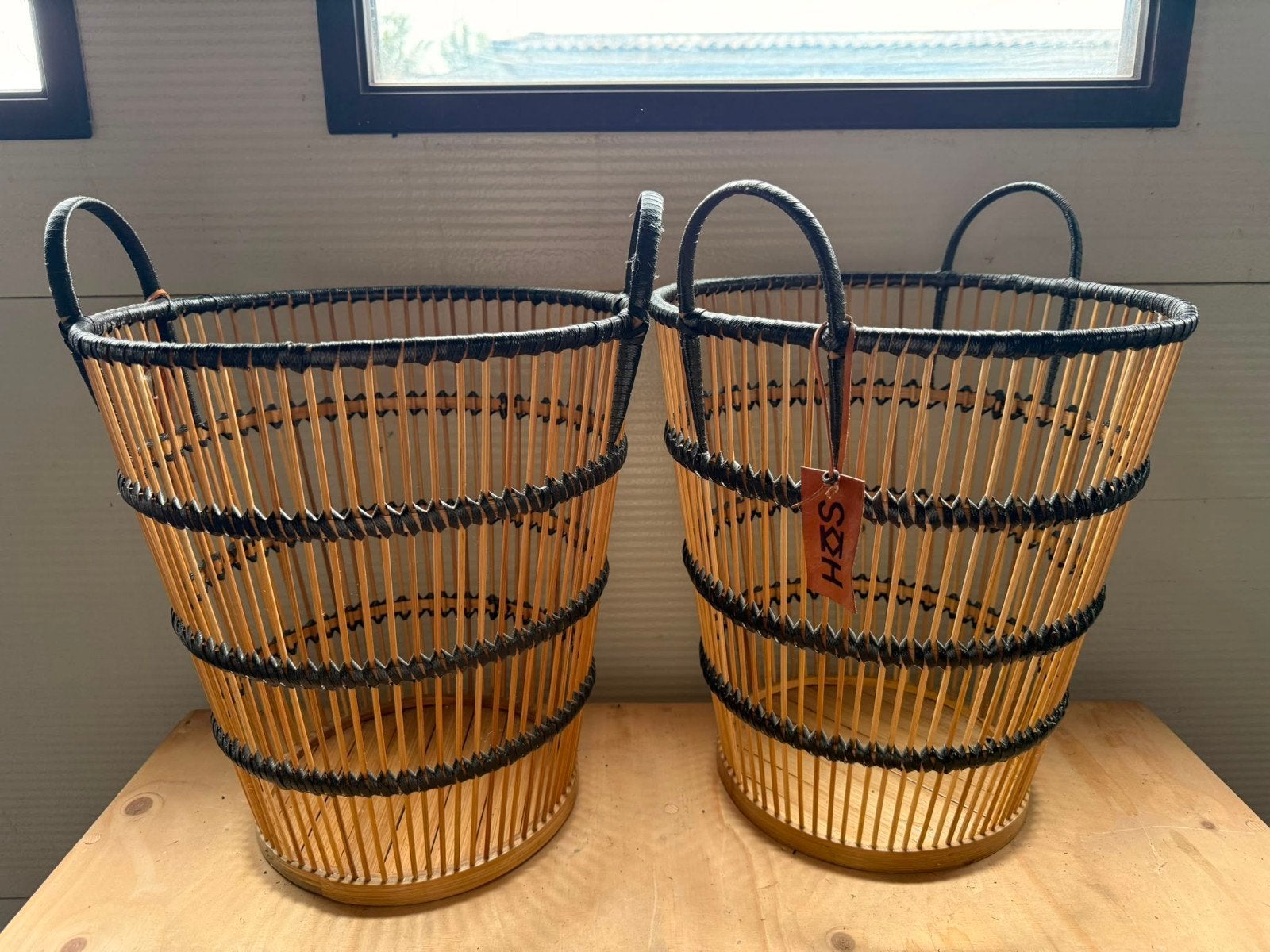 Nieuwe bamboe manden, 34 cm hoog, ø32, Huis en Inrichting, Woonaccessoires | Schalen en Manden, Mand, ., Rond, Nieuw