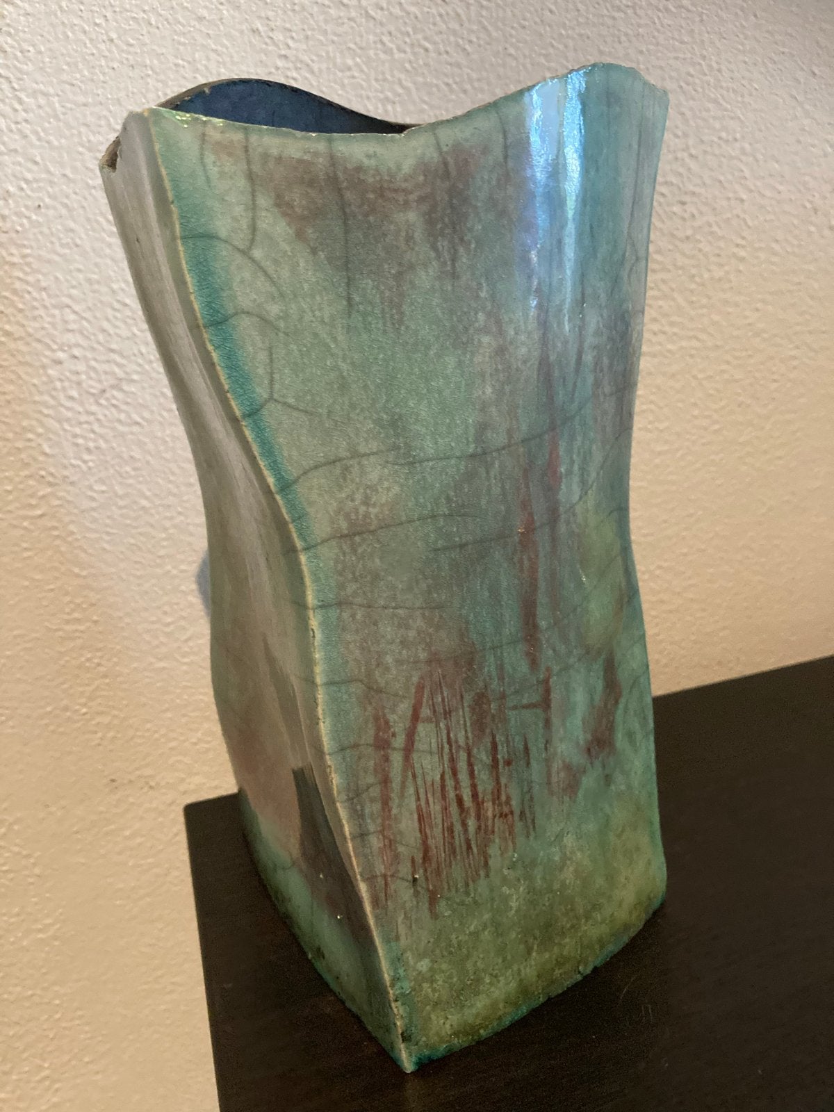 Golvende rechthoekige raku vaas - 24cm, Ophalen of Verzenden