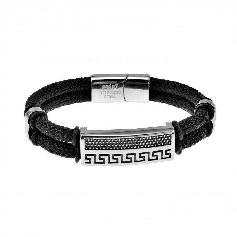 21cm x 12mm Armband Heren Zwarte Nylon Armband Staal Griekse, Staal, Birgitta-Gracht 33, 6465 EL Kerkrade, Nederland, Verzenden