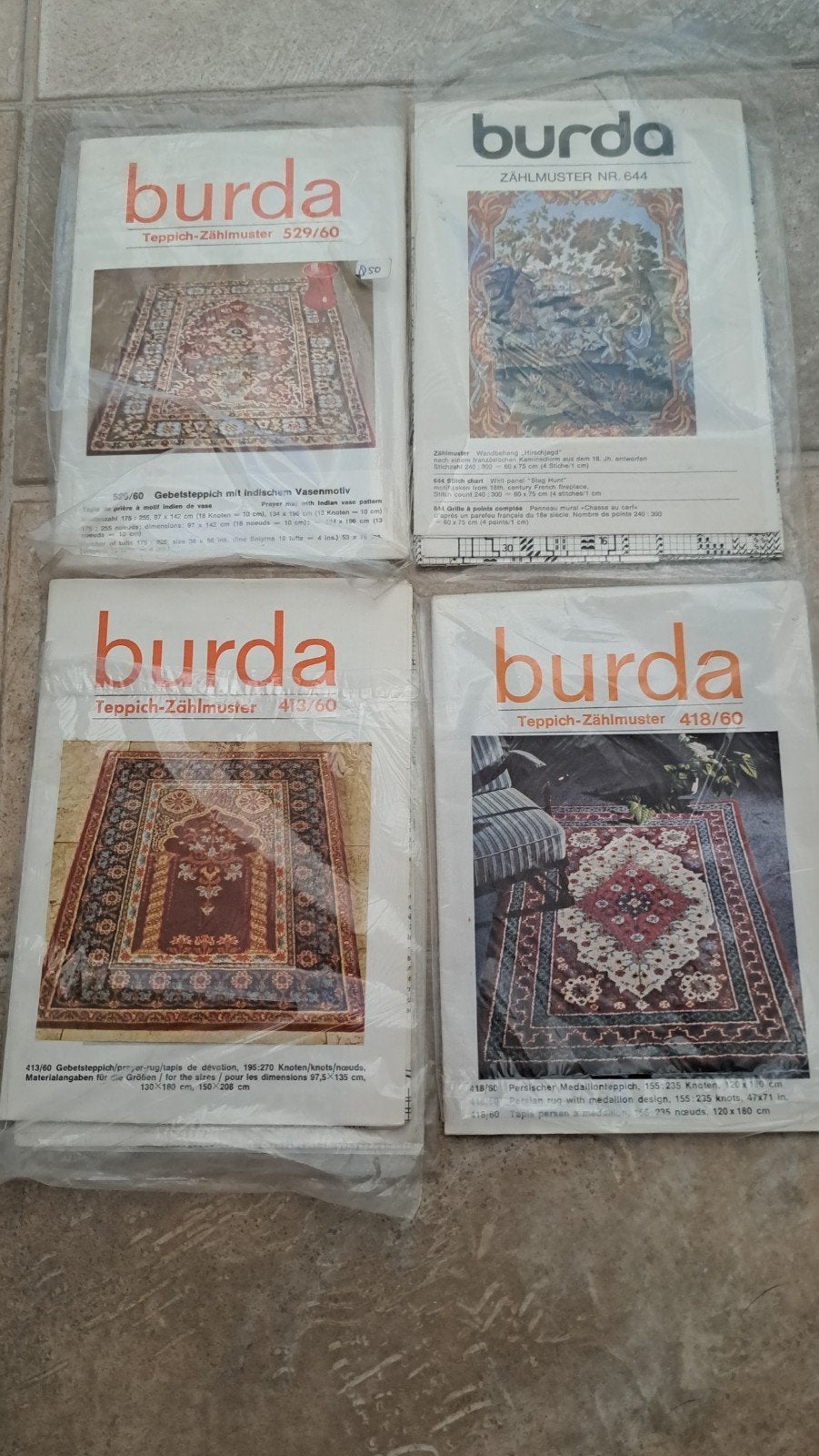Burda Tapestry/ knooppatronen- 4 stuks, Ophalen of Verzenden, Gebruikt, Patroon of Boek