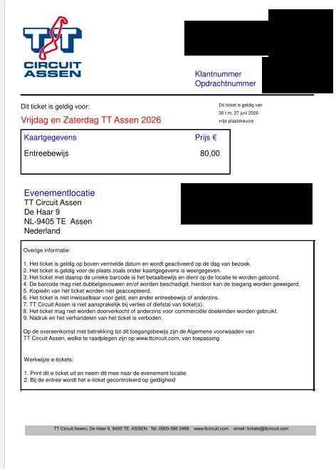 3x Entreebewijs TT Assen 2026 – vrijdag + zaterdag – €75 p.s, Tickets en Kaartjes, Evenementen en Festivals, Drie personen of meer