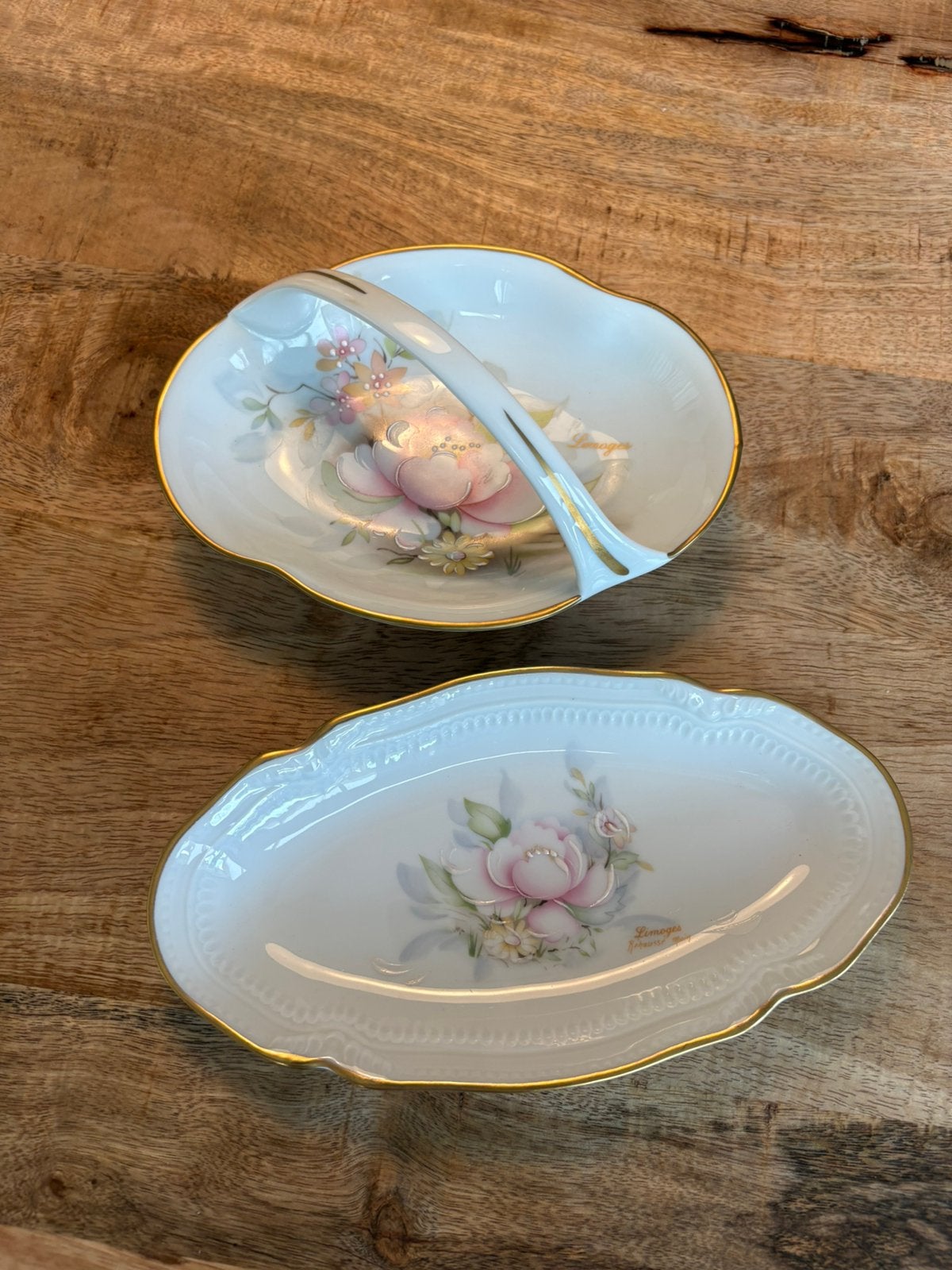 2 Limoges porseleinen schaaltjes – mandje & ovaal schaaltje, Ophalen of Verzenden