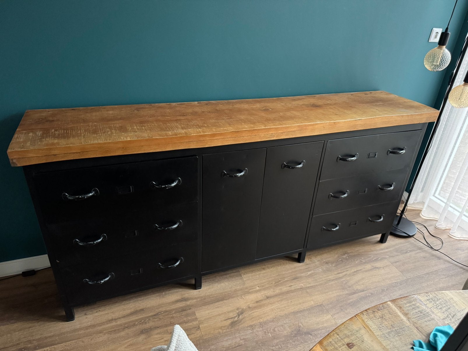 Dressoir Industrieel metaal zwart B200-H92-D42, Ophalen, Gebruikt, Met lade(s), 150 tot 200 cm