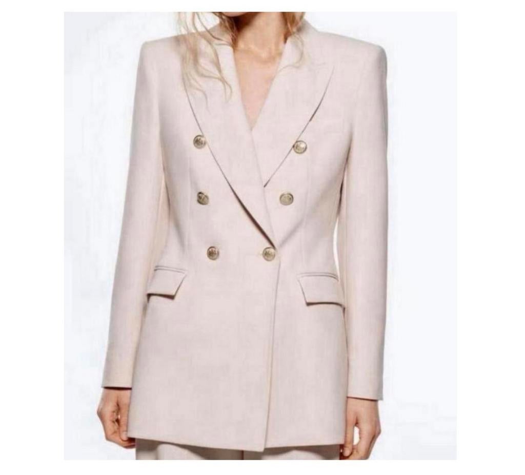 Zara Lange Double Breasted Blazer jack NIEUW S beige-roze, Nieuw, Ophalen of Verzenden, H, Jasje
