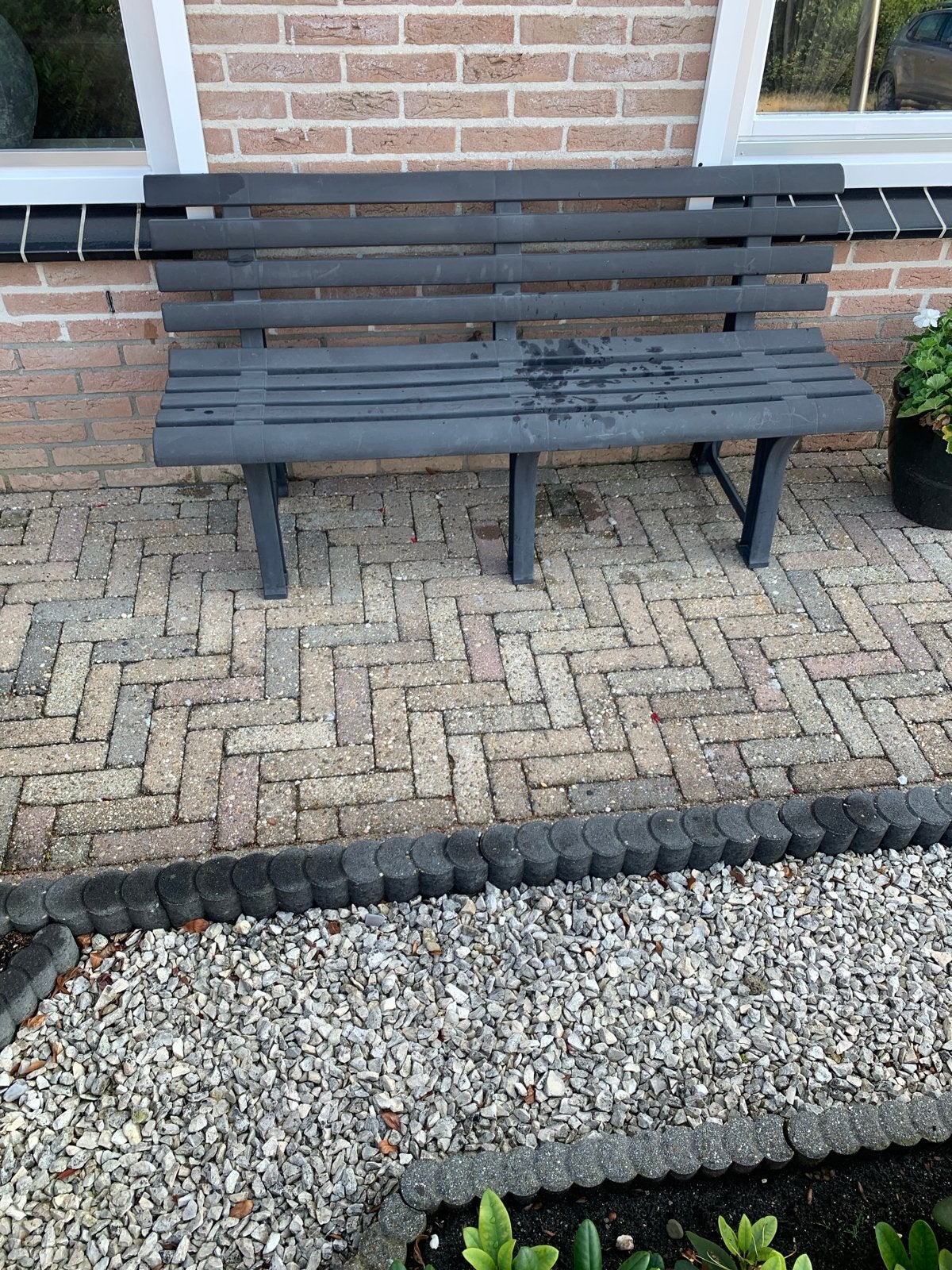 grijze tuinbank - Gebruikt, Tuin en Terras, Tuinbanken, Ophalen of Verzenden, Gebruikt, Kunststof