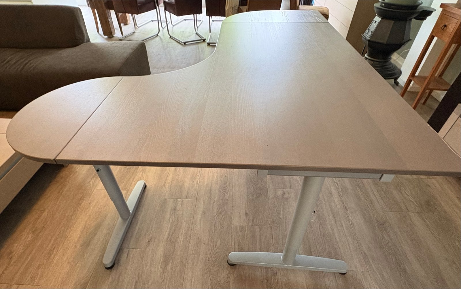 IKEA Galant Hoekbureau - Grijs/Beige - In hoogte verstelbaar, Ophalen, Gebruikt, Spaanplaat of MDF, Hoekbureau