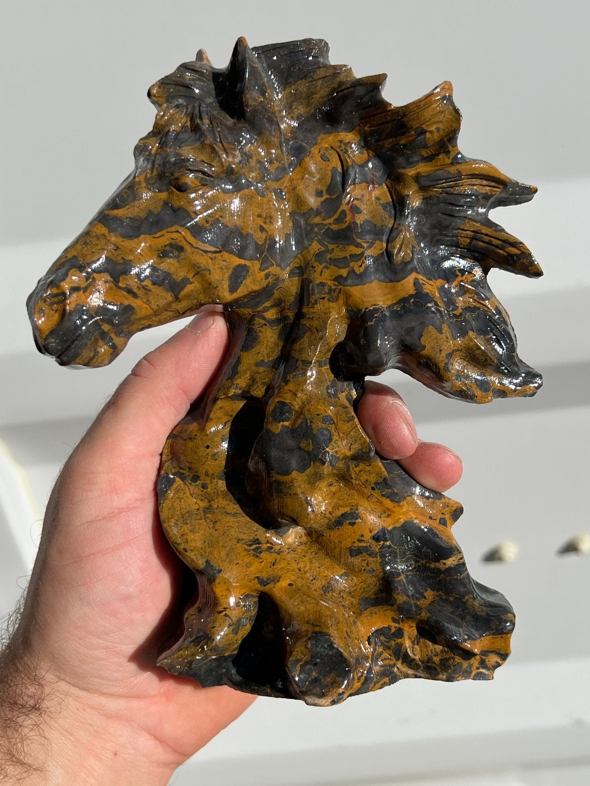 Uniek Jaspis Paard Beeld - 1200 gram, 14x10cm, Minder dan 20 cm, Ophalen of Verzenden, Steen of Keramiek, Beeld