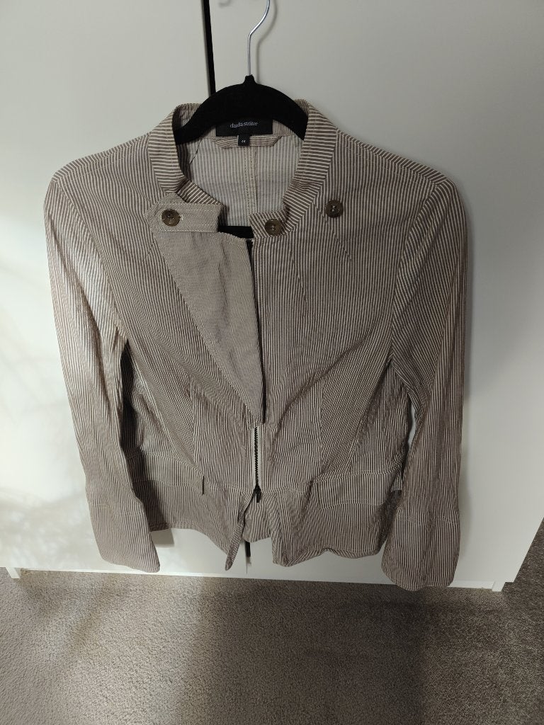 Claudia Sträter colbert blazer jasje streepjes maat 44 ZGAN, Bruin, Maat 42/44 (L), Ophalen of Verzenden, Zo goed als nieuw