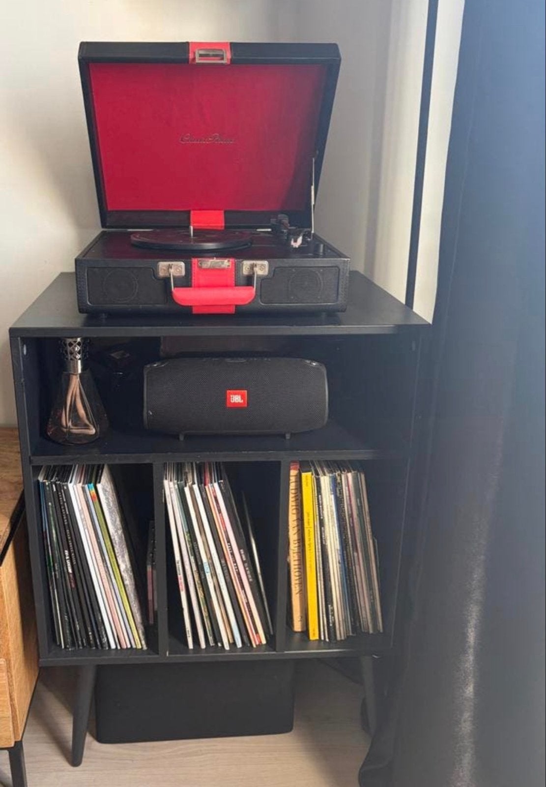 Platenkast / Vinyl Opbergmeubel Zwart, Ophalen, Gebruikt