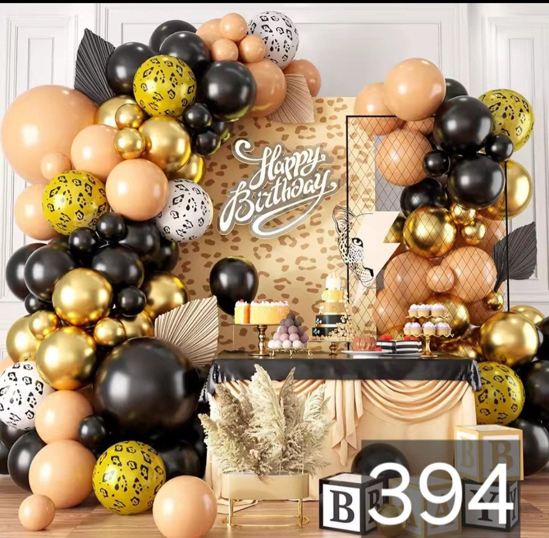 100-delige Zwart Goud Luipaard Print Ballonnen Kit, Ophalen, Nieuw, Versiering, Verjaardag