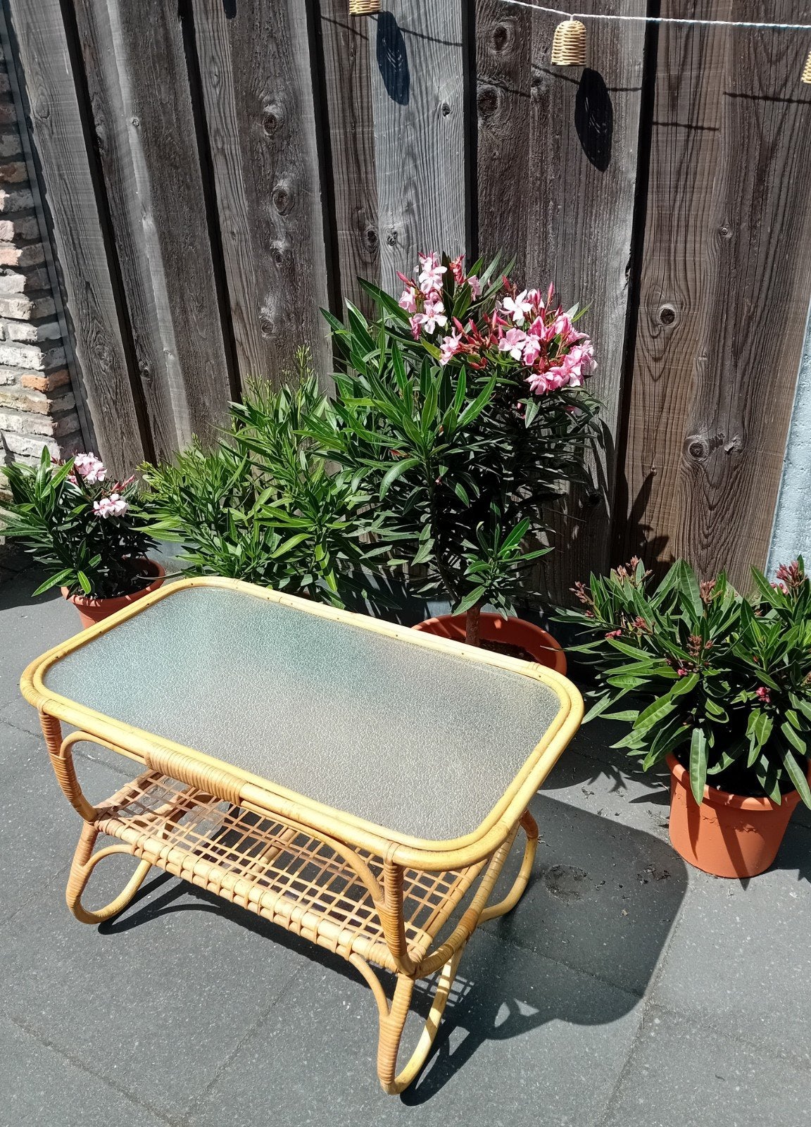 Vintage midcentury rotan salontafel met glas, Ophalen, Minder dan 50 cm, 50 tot 100 cm, Glas