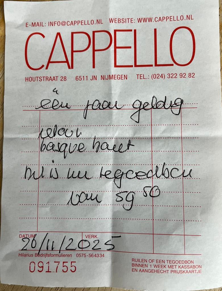 Tegoedbon Cappello Nijmegen twv 59,60, Tickets en Kaartjes, Overige soorten, Warenhuis- of Winkelbon