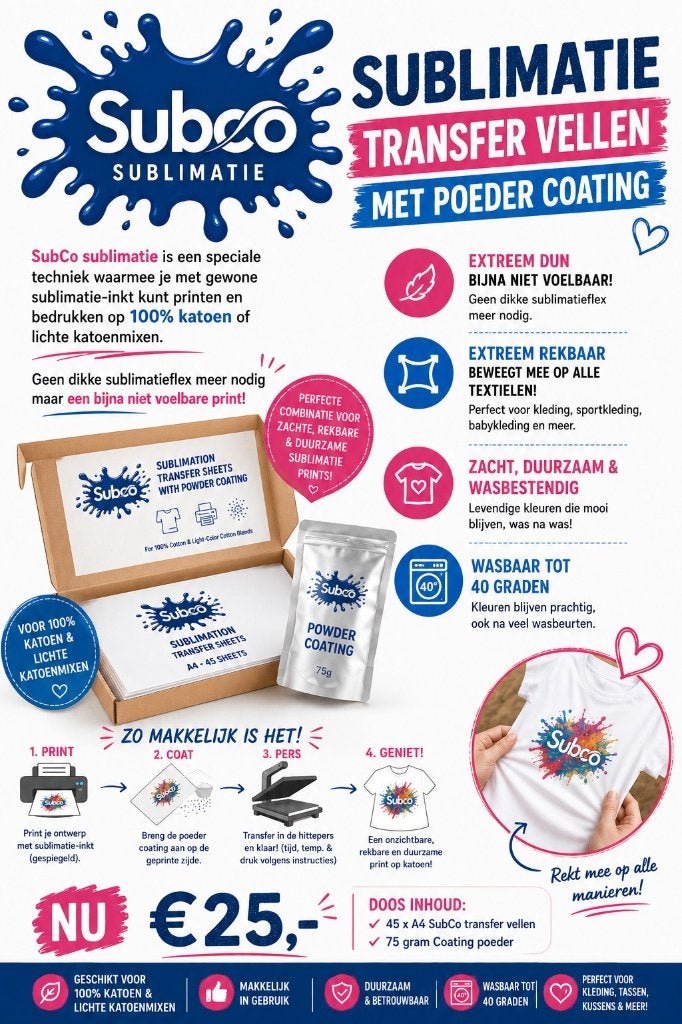 Subco sublimatie transfer vellen met poeder coating, Ophalen of Verzenden, Nieuw