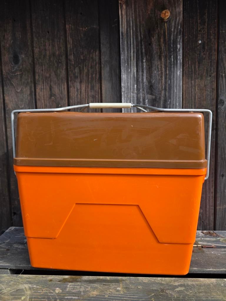 Retro Koelbox Oranje/Bruin - Vintage Picknick Koeler, Ophalen of Verzenden, Gebruikt, Koelbox, Koelelement