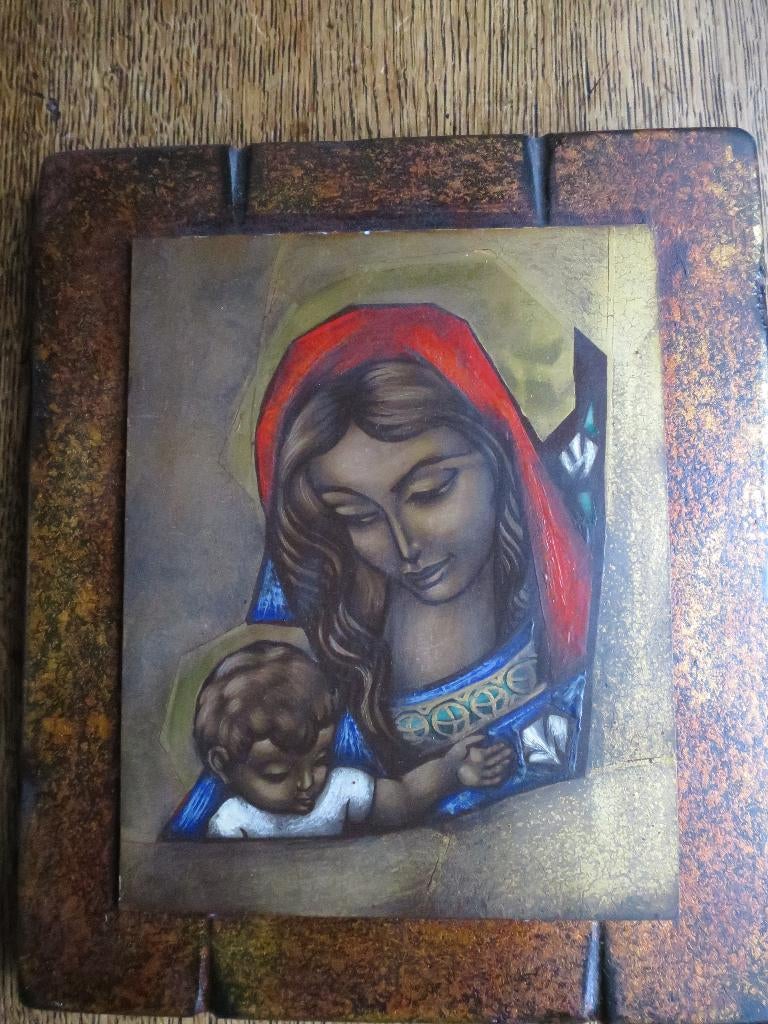 MOOI GESCHILDERD OP KOPER 27/23 CM BEVESTIGD OP HOUT, Antiek en Kunst, Ophalen of Verzenden