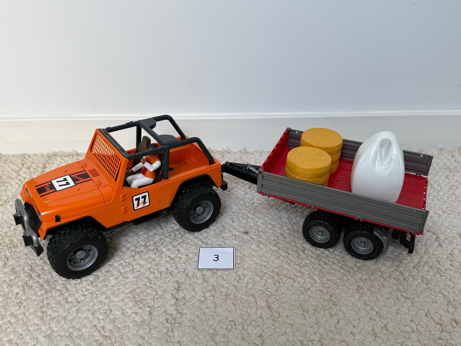 Bruder Speelgoed Jeep met aanhanger en lading, Ophalen of Verzenden, Gebruikt