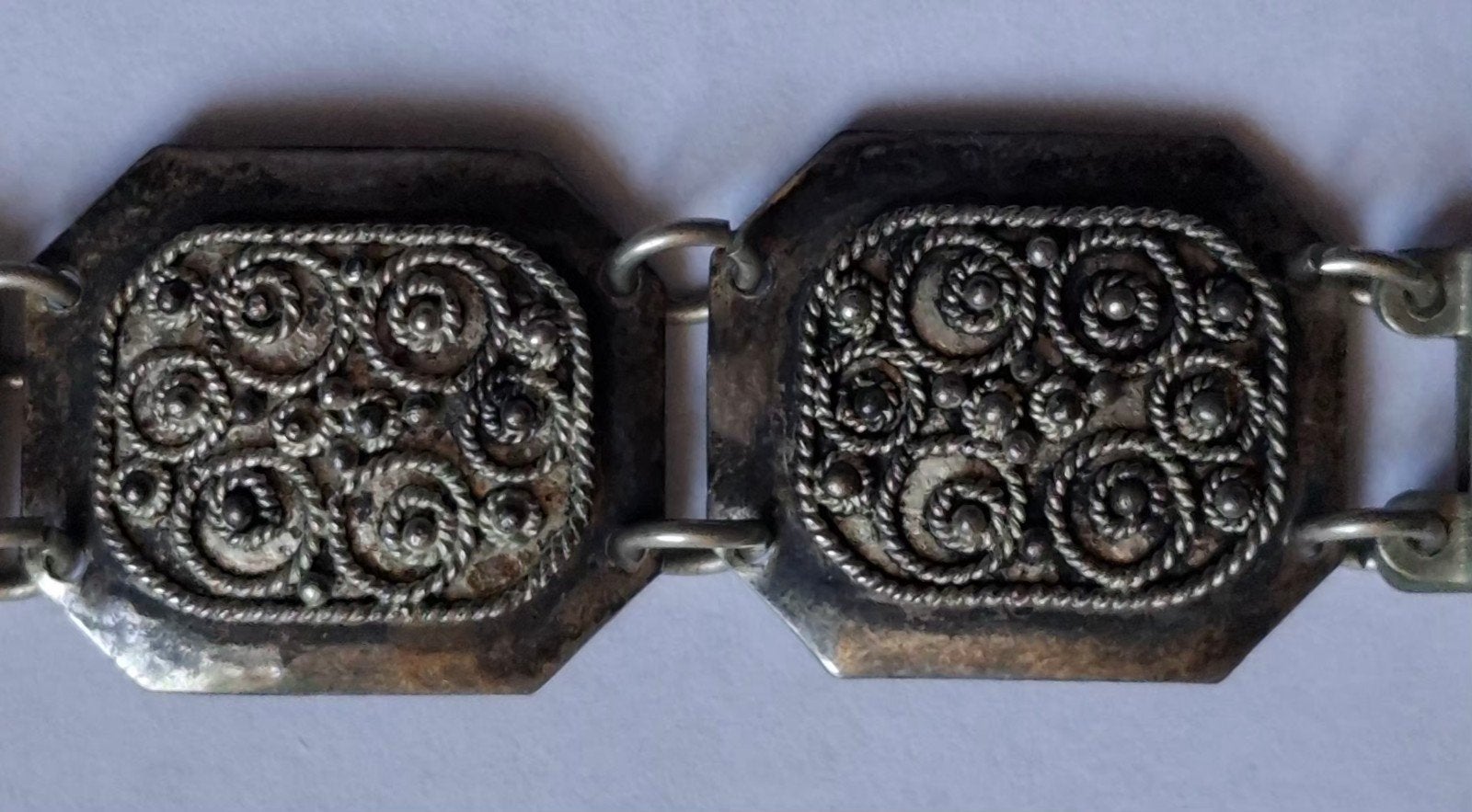 Vintage zilveren filigrain schakelarmband - 925, Ophalen of Verzenden, Gebruikt, Zilver, Zilver