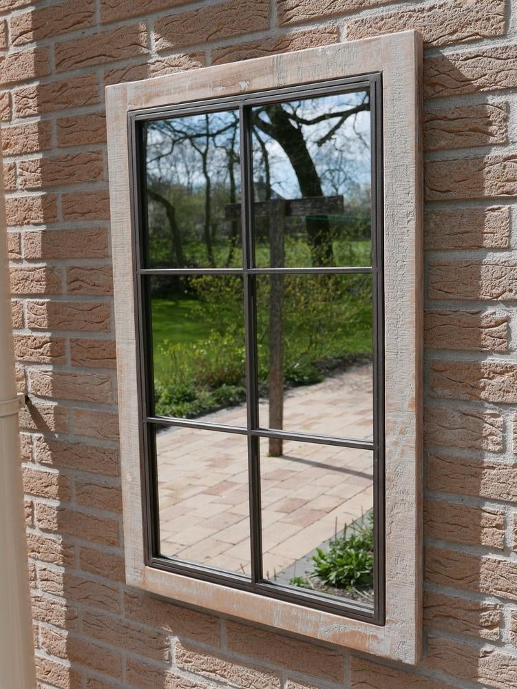Houten tuinspiegel met Louvre deuren naturel / whitewash, Ophalen of Verzenden, Nieuw