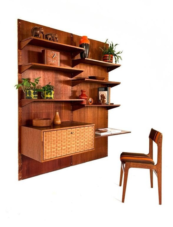 Vintage modulair teakhouten wandsysteem ‘60