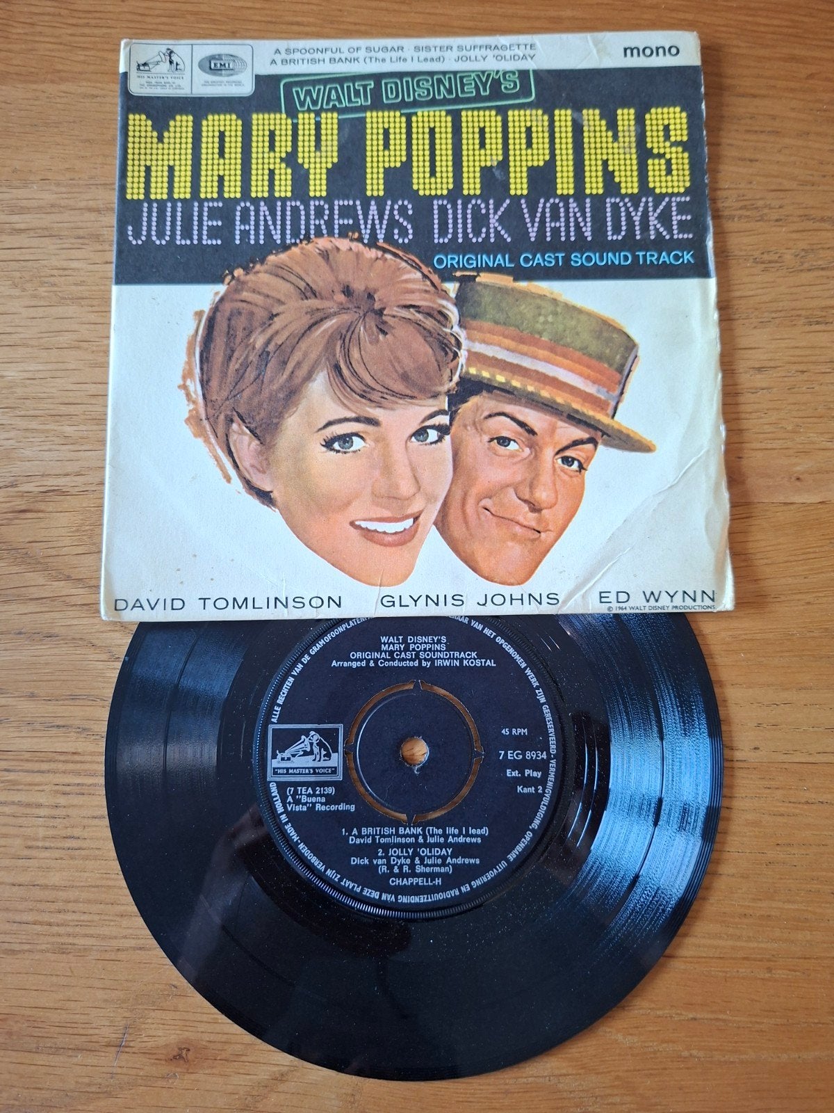 Walt Disney's Mary Poppins Original Cast Sound Track EP, Gebruikt, Filmmuziek en Soundtracks, 7 inch, Ophalen of Verzenden