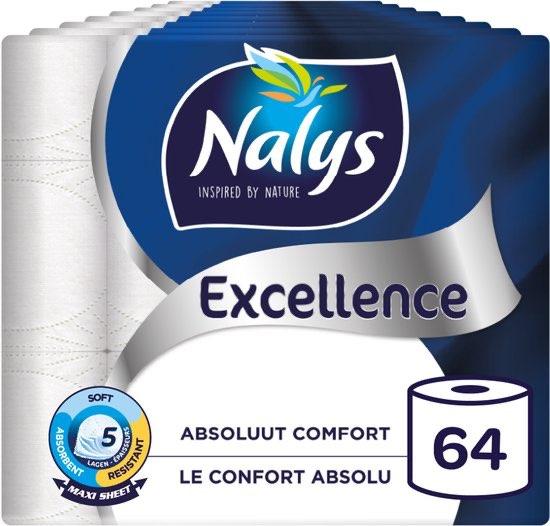 64 rollen Nalys Excellence Toiletpapier Maxi Vellen 5-laags, Verzenden, Overige typen