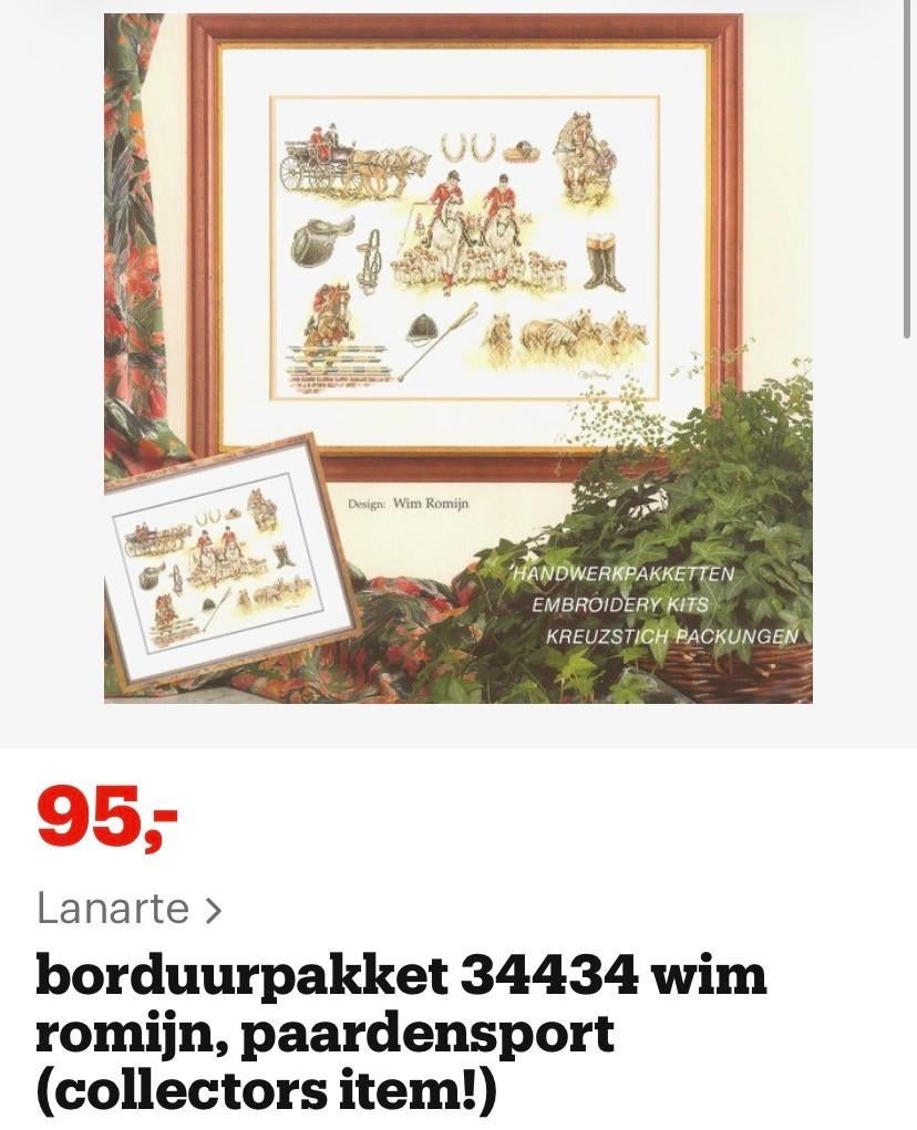 BORDUURPAKKET LANARTE PAARDENSPORT WIM ROMIJN, Verzenden, Zo goed als nieuw, Handborduren, Borduurpakket