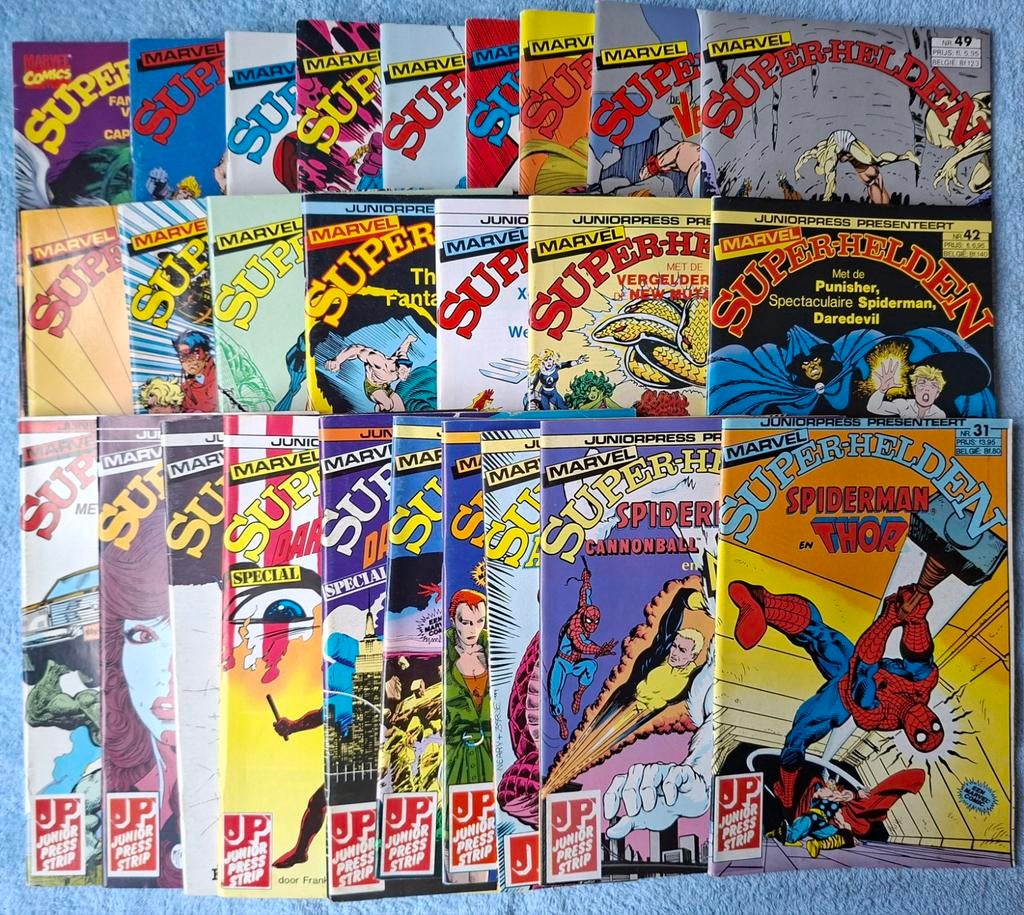MARVEL SUPER-HELDEN. JUNIOR PRESS. JAREN '80. 3 EURO P STUK, Boeken, Meerdere comics, Ophalen of Verzenden, Zo goed als nieuw