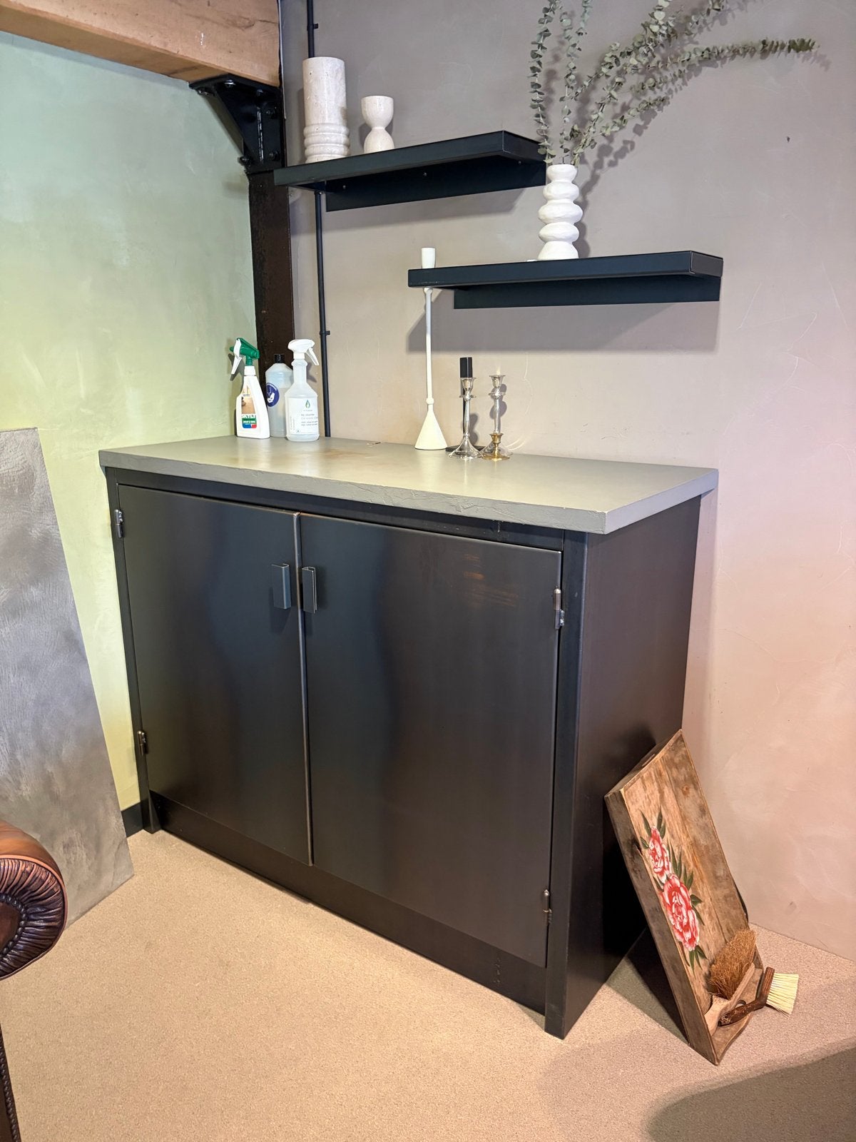 Stalen kast met betoncire blad - Industrieel design, Ophalen, Gebruikt