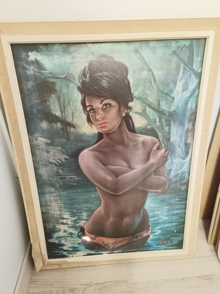 J H Lynch de nimf schilderij vintage retro, Antiek en Kunst, Kunst | Schilderijen | Klassiek, Ophalen of Verzenden