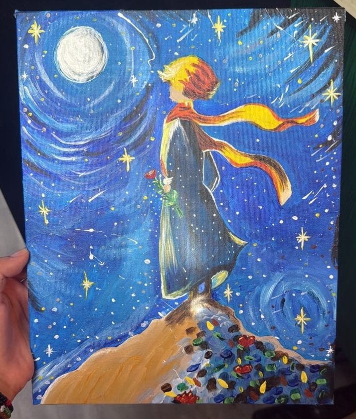 De Kleine Prins - Handgeschilderd Acryl Schilderij, Antiek en Kunst, Kunst | Schilderijen | Modern, Handgeschilderd, Ophalen of Verzenden