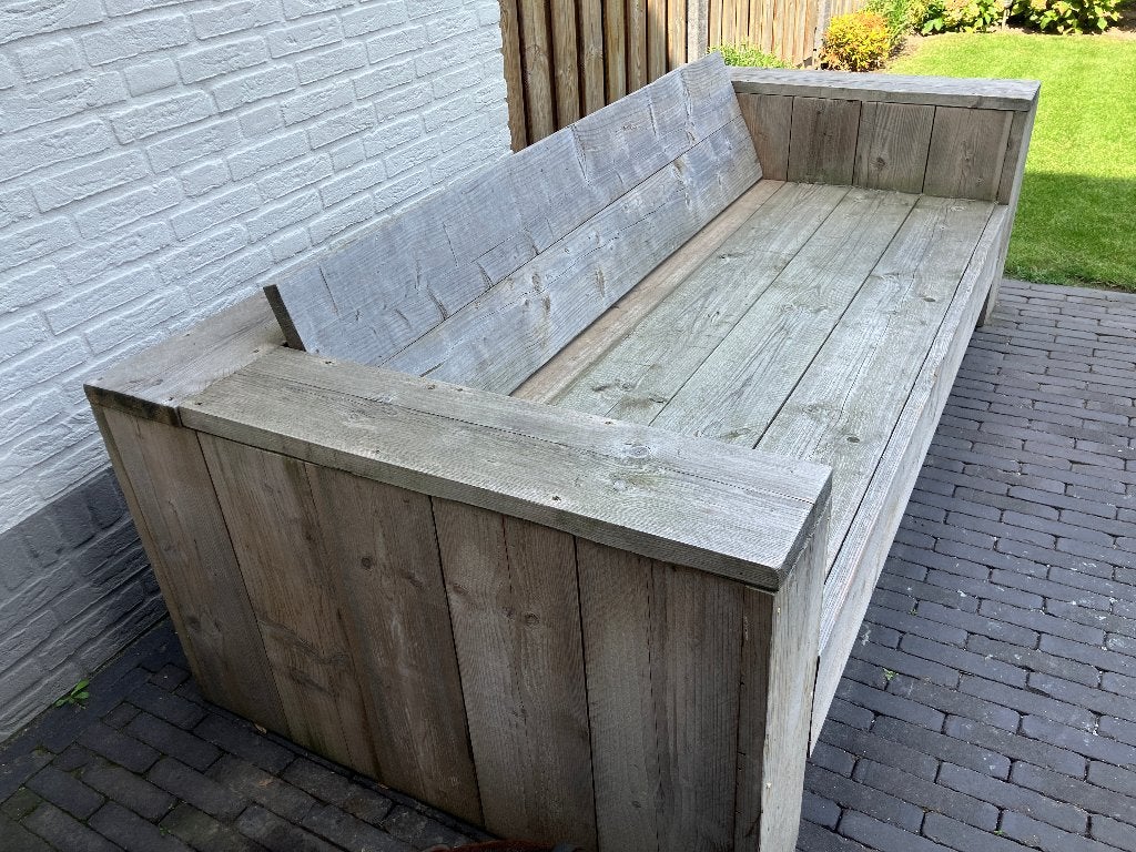 Stevige LOUNGESET steigerhout. Zeer degelijk/onverslijtbaar!, Ophalen, 4 zitplaatsen, Gebruikt, Steigerhout
