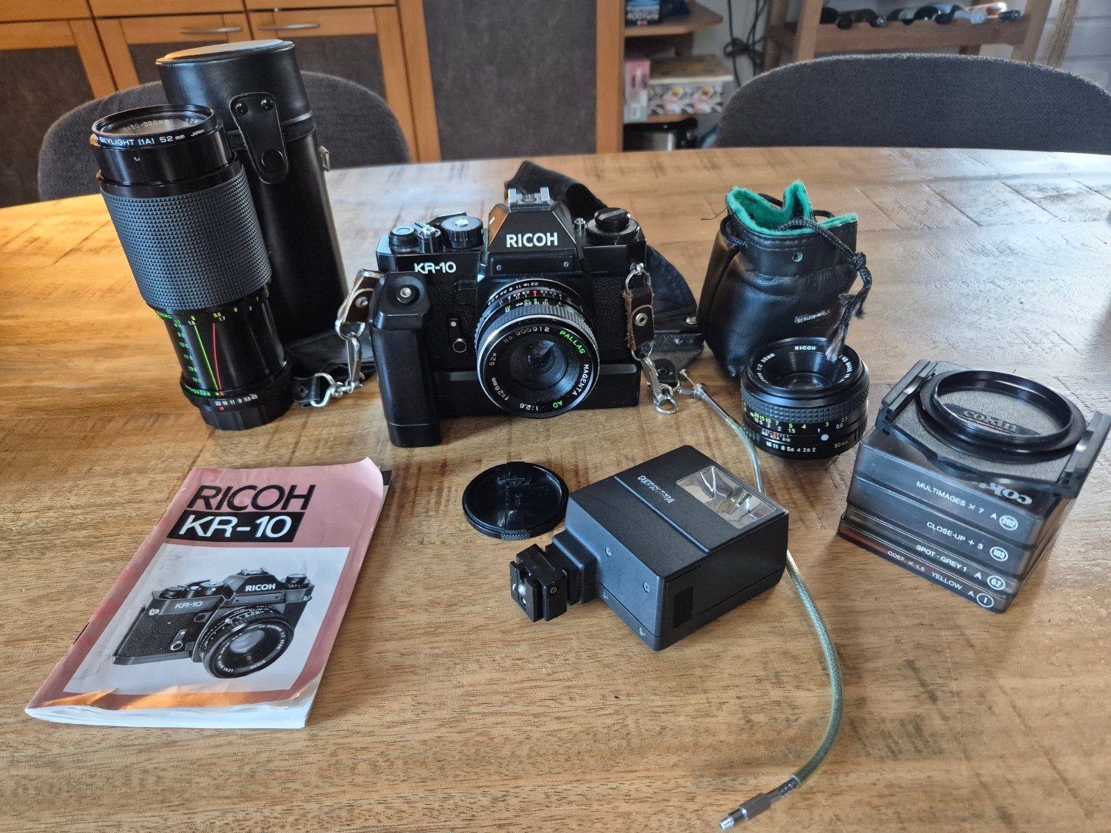 Ricoh KR-10 Spiegelreflex Set met zoom en Creatieve filters!, Ophalen of Verzenden, Gebruikt, Spiegelreflex, Overige Merken