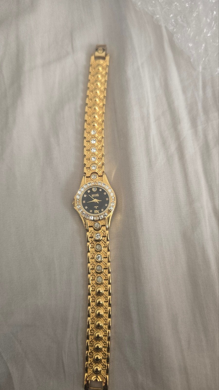 Mooi dames horloge met strass steentjes - Goudkleurig, Sieraden, Tassen en Uiterlijk, Horloges | Dames, Overige merken, Overige materialen