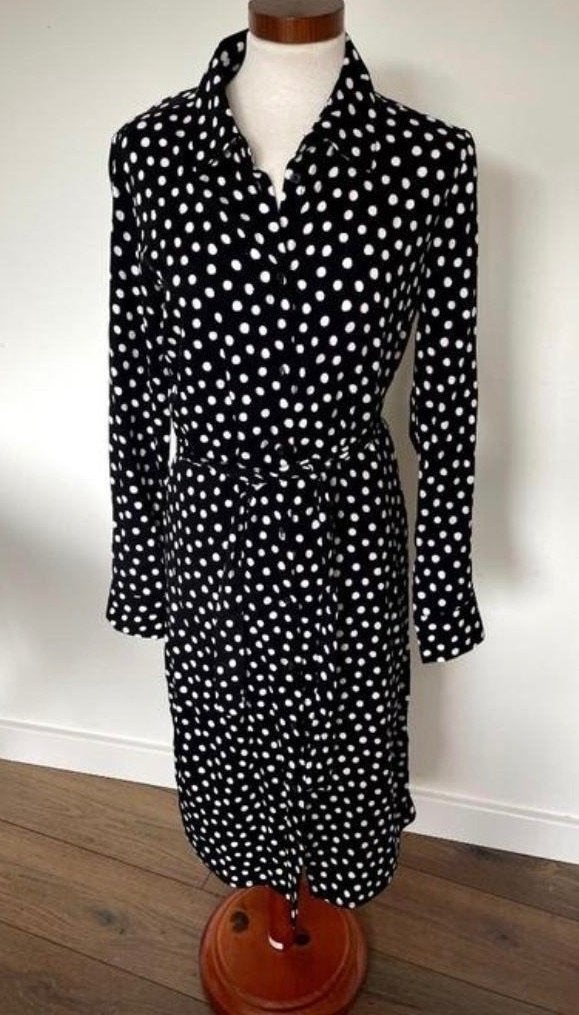 HEMA viscose midi jurk zwart wit polkadot NIEUW maat S, Zwart, Nieuw, Ophalen of Verzenden, Maat 36 (S)
