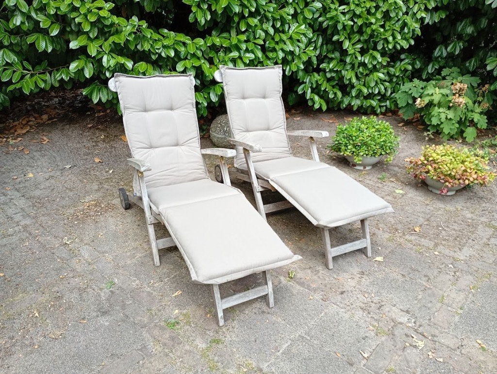 Teak houten deckchairs "Titanec", Tuin en Terras, Ophalen, Gebruikt, Teakhout, Inklapbaar