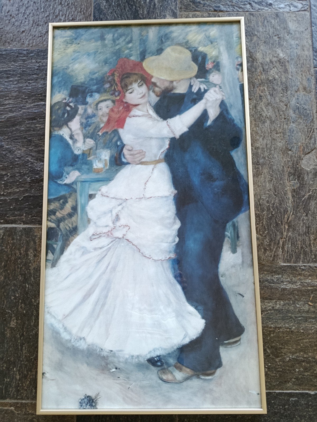 Ingelijste reproductie van Renoir's 'Dans in Bougival', Portret of Personen, Impressionistisch, Ophalen of Verzenden, Print