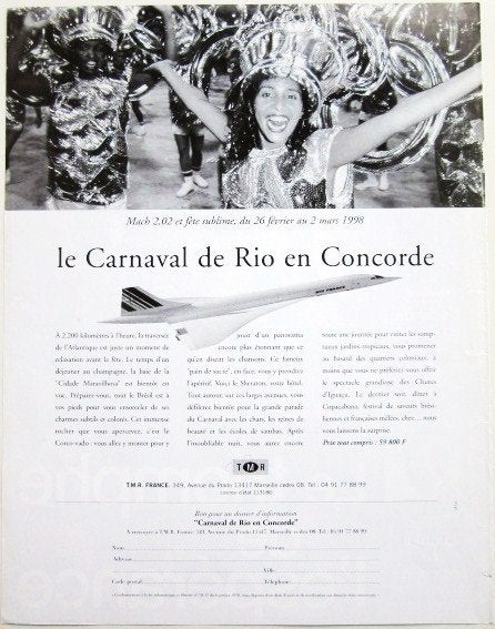 1 vintage reclame advertentie Rio en Concorde vliegtuig 1997, Ophalen of Verzenden, Gebruikt, Reclamebord